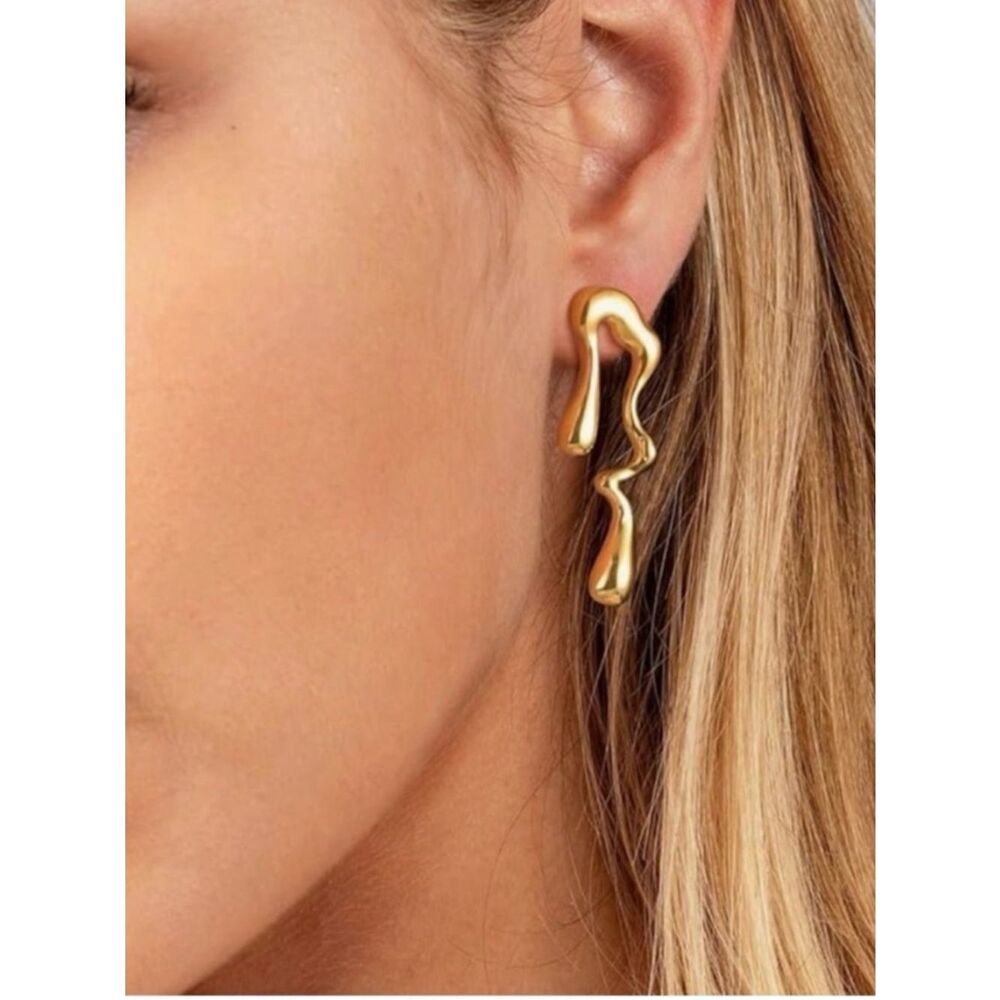 NEW 14K Gold Plated Gold Small Abstract Earrings